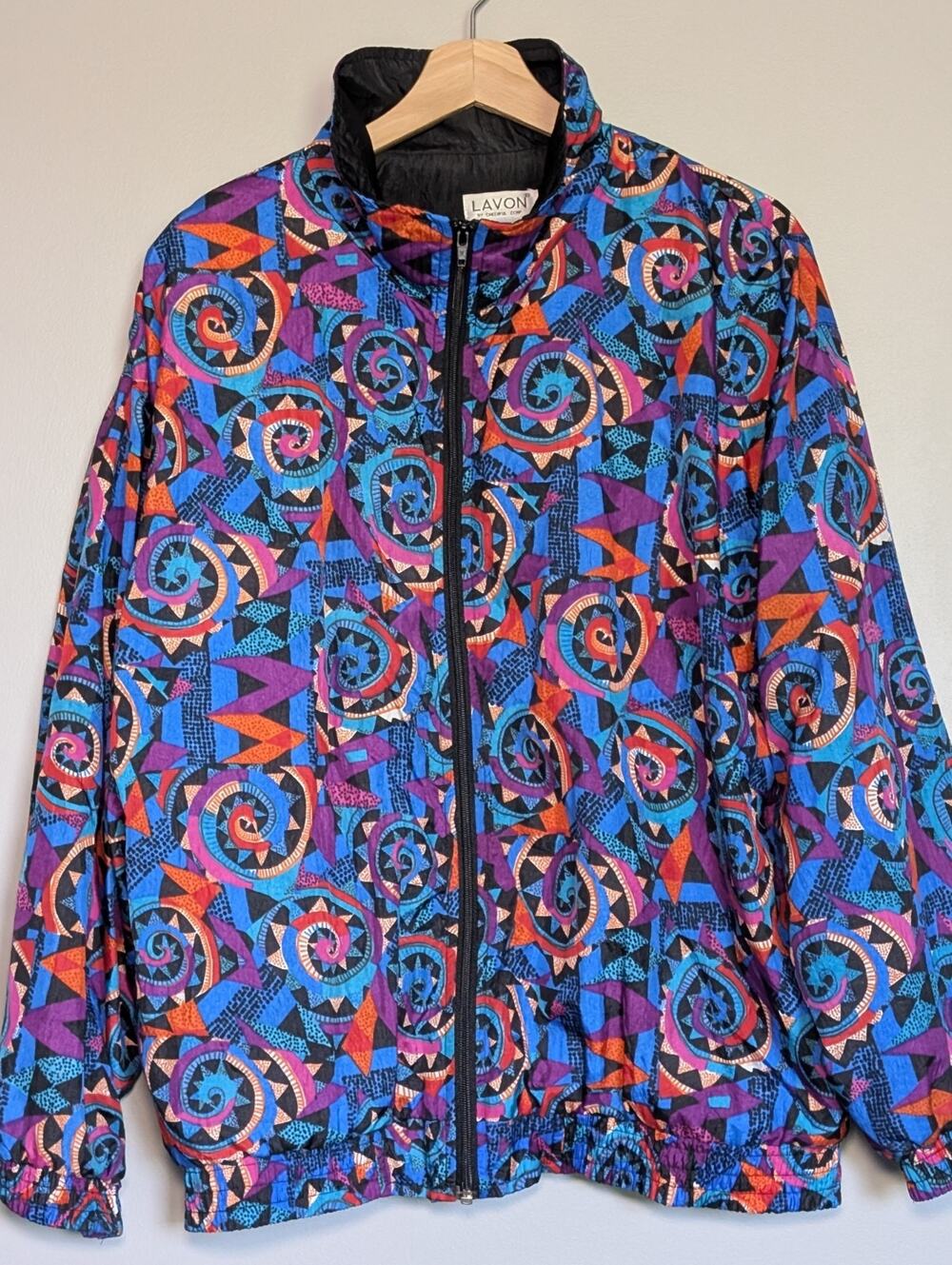 Vintage Lavon Windbreaker Jacket Large USA Geometric Abstract Neon 90s Bomber